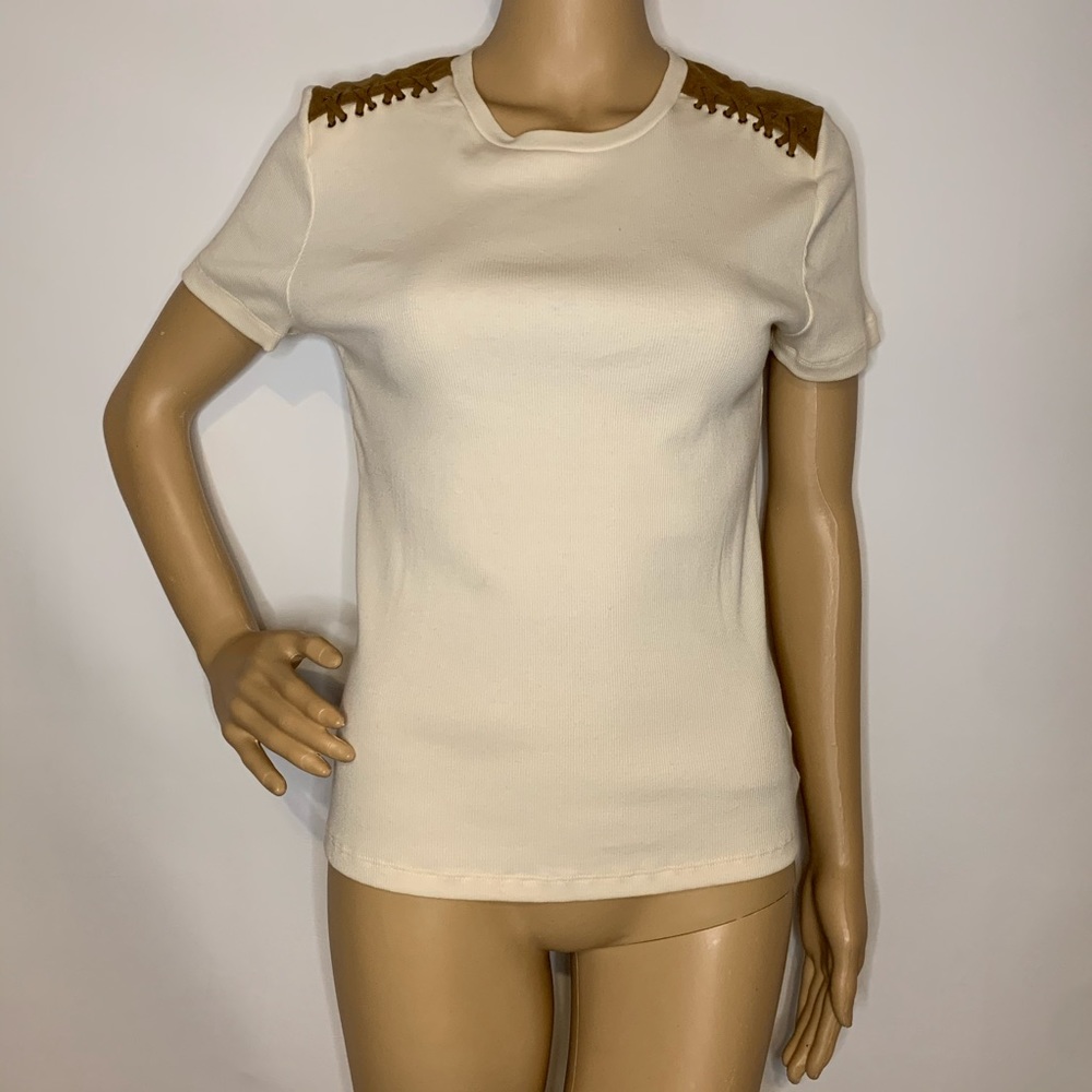 Lauren Ralph Lauren suede patch on shoulders top